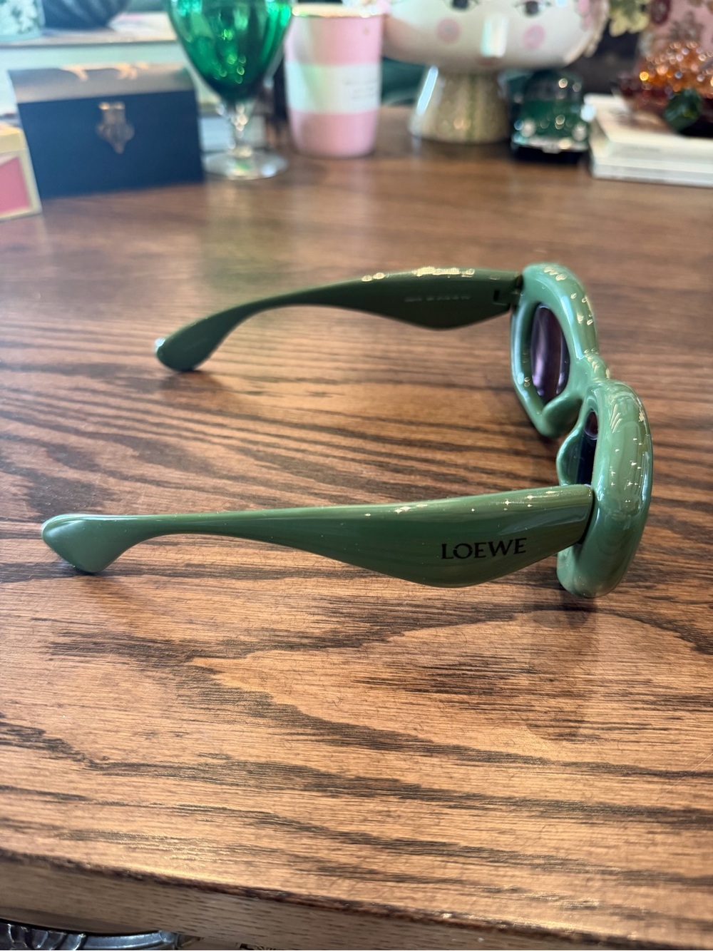 Loewe Glossy Olive Green Sculpted Sunglasses - Picture 4 of 7